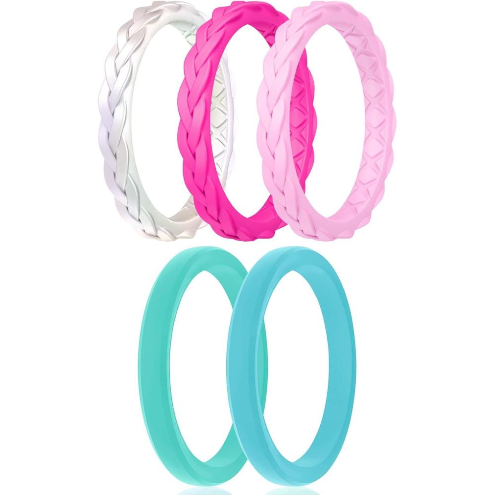 imageEgnaro Womens Rings Enhancers Silicone Thin and Stackable Rubber Wedding Bands Variety Multipack With Breathable Grooves Workout AccessoriesSETC1Metallic Pearl White  Fairy Pink  Petal Pink  Mint Green  Chill Blue