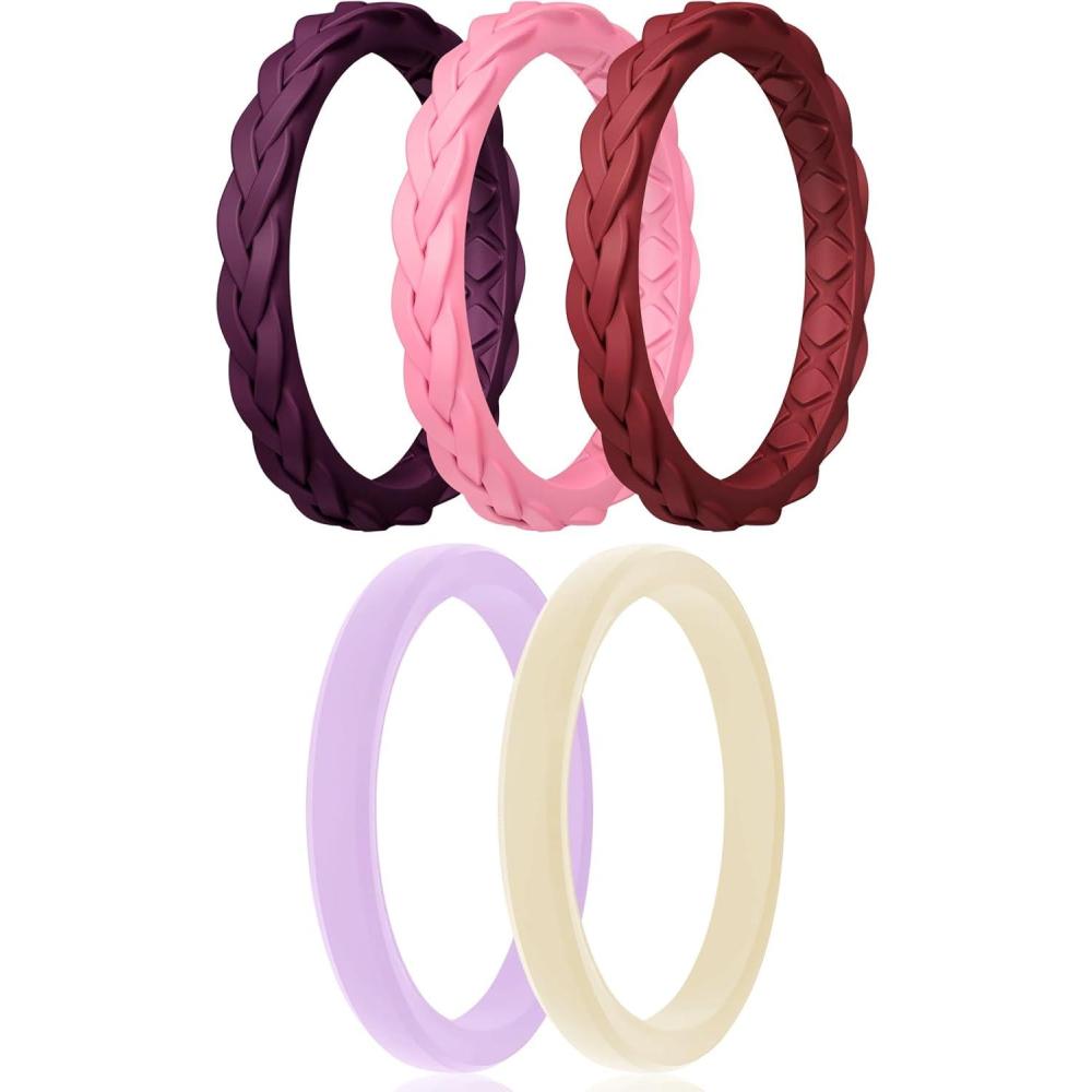 imageEgnaro Womens Rings Enhancers Silicone Thin and Stackable Rubber Wedding Bands Variety Multipack With Breathable Grooves Workout AccessoriesSETC3Grape Purple  Lilac Purple  Faint Red  Nude  Crimson