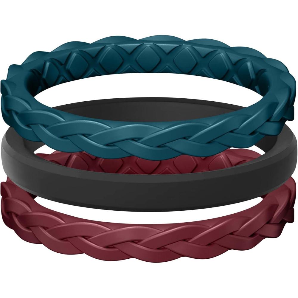 imageEgnaro Womens Rings Enhancers Silicone Thin and Stackable Rubber Wedding Bands Variety Multipack With Breathable Grooves Workout AccessoriesSETF1Dark Blue  Maroon  Black