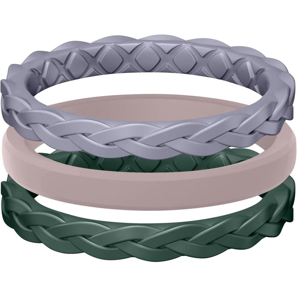 imageEgnaro Womens Rings Enhancers Silicone Thin and Stackable Rubber Wedding Bands Variety Multipack With Breathable Grooves Workout AccessoriesT1Cloudy Blue  Bright Peach  Green