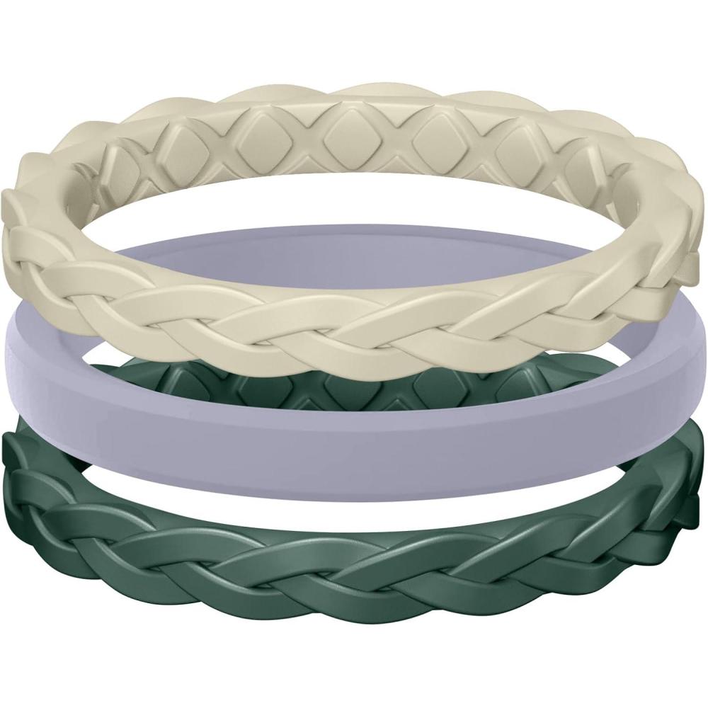 imageEgnaro Womens Rings Enhancers Silicone Thin and Stackable Rubber Wedding Bands Variety Multipack With Breathable Grooves Workout AccessoriesT2Cream Beige Cloudy Blue Green
