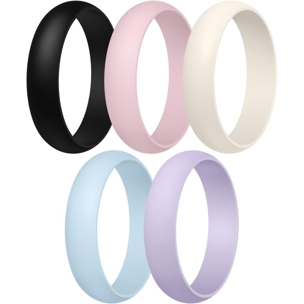 imageEgnaro Womens Silicone Band Rings 55mm Width 35mm Thickness Flexible Workout Rubber Wedding Sets Vaiours SizesSETA1Blush Pink  Light Purple  Arctic Ice  Ivory  Black