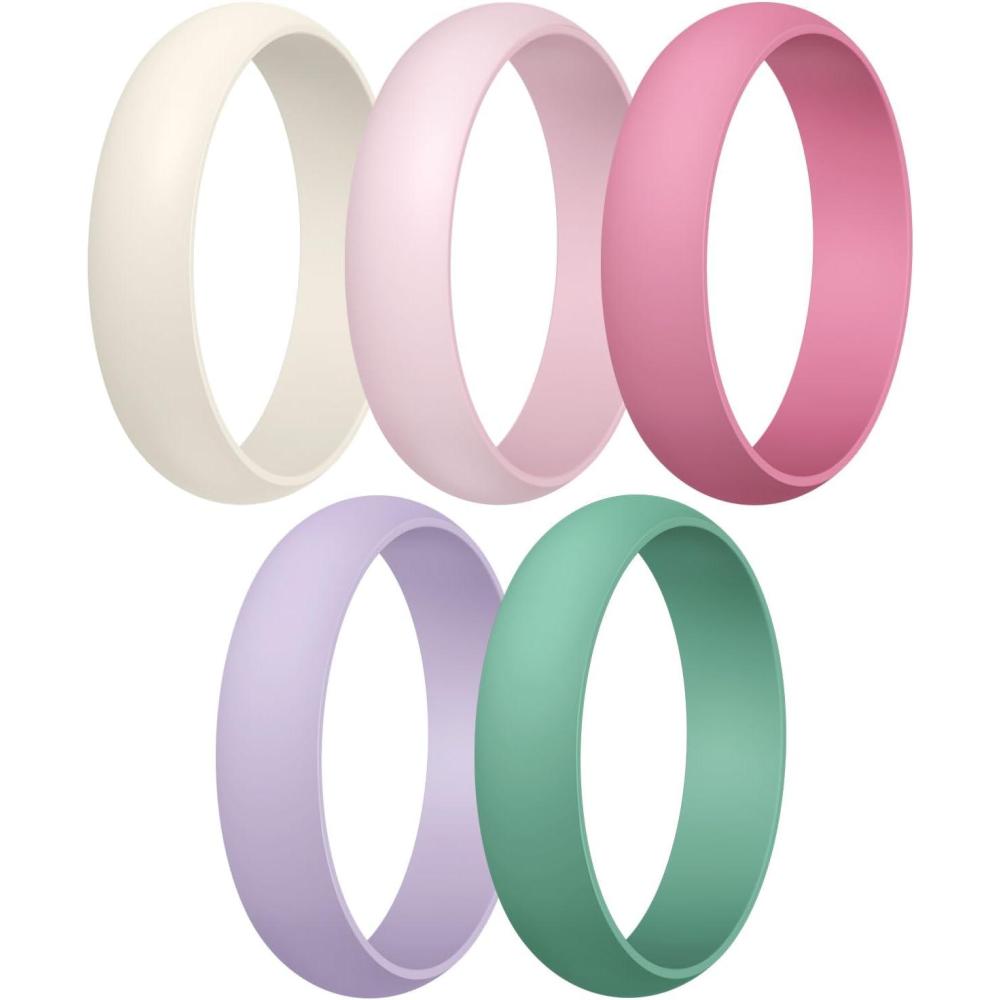 imageEgnaro Womens Silicone Band Rings 55mm Width 35mm Thickness Flexible Workout Rubber Wedding Sets Vaiours SizesSETA2Ivory Whitepink Faint Red Light Purple Meadow Green
