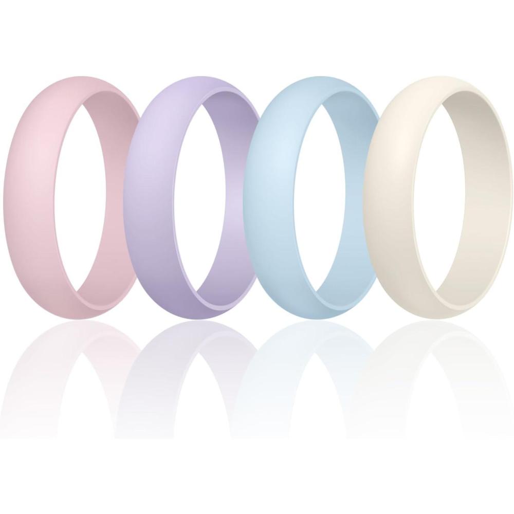 imageEgnaro Womens Silicone Band Rings 55mm Width 35mm Thickness Flexible Workout Rubber Wedding Sets Vaiours SizesSETA5Blush Pink  Light Purple  Arctic Ice  Ivory