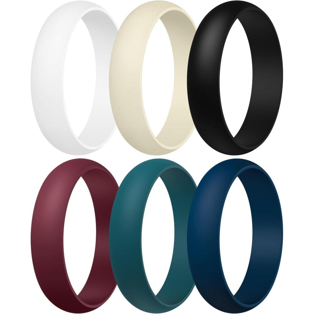 imageEgnaro Womens Silicone Band Rings 55mm Width 35mm Thickness Flexible Workout Rubber Wedding Sets Vaiours SizesSETB1Maroon Nude Sea Blue Black White Jade Green