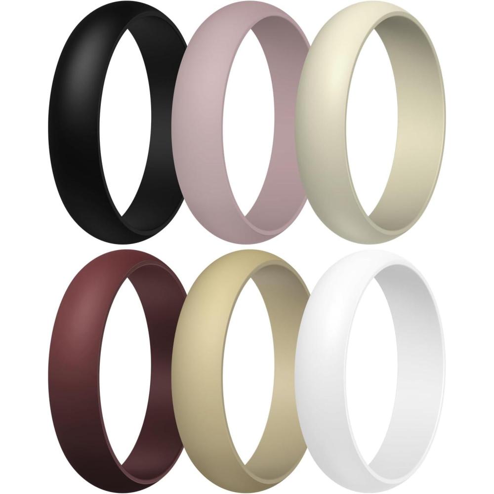 imageEgnaro Womens Silicone Band Rings 55mm Width 35mm Thickness Flexible Workout Rubber Wedding Sets Vaiours SizesSETB2Black  Light Pink  Cream Beige  Caramel  Soybean  White