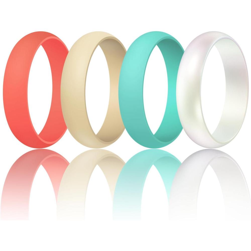 imageEgnaro Womens Silicone Band Rings 55mm Width 35mm Thickness Flexible Workout Rubber Wedding Sets Vaiours SizesSETB8Honey Red  Sunlight Yellow  Mint Green  Metallic Pearl White