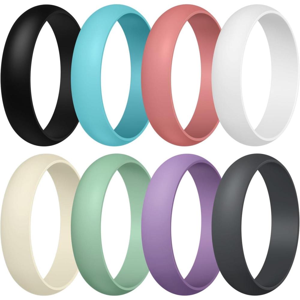 imageEgnaro Womens Silicone Band Rings 55mm Width 35mm Thickness Flexible Workout Rubber Wedding Sets Vaiours SizesSETC3White  Nude  Coral Red  Mist Green  Lapis Blue  Orchid Haze  Black  Black Gray