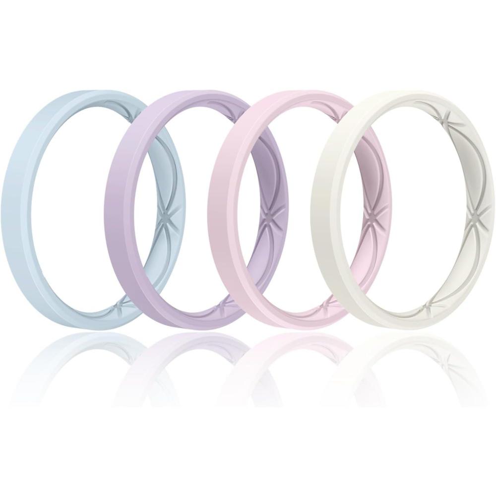imageEgnaro Womens Silicone Stackable Rings 32mm Width Thin Rubber Wedding Bands For Her Flexible For WorkoutSETA1Arctic Ice  Light Purple  Whitepink  Ivory