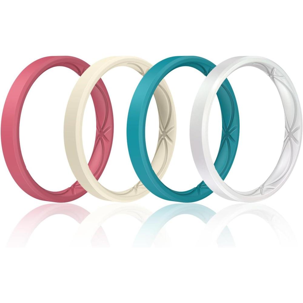 imageEgnaro Womens Silicone Stackable Rings 32mm Width Thin Rubber Wedding Bands For Her Flexible For WorkoutSETA3Pale Pink Nude Green Blue Metallic Pearl White