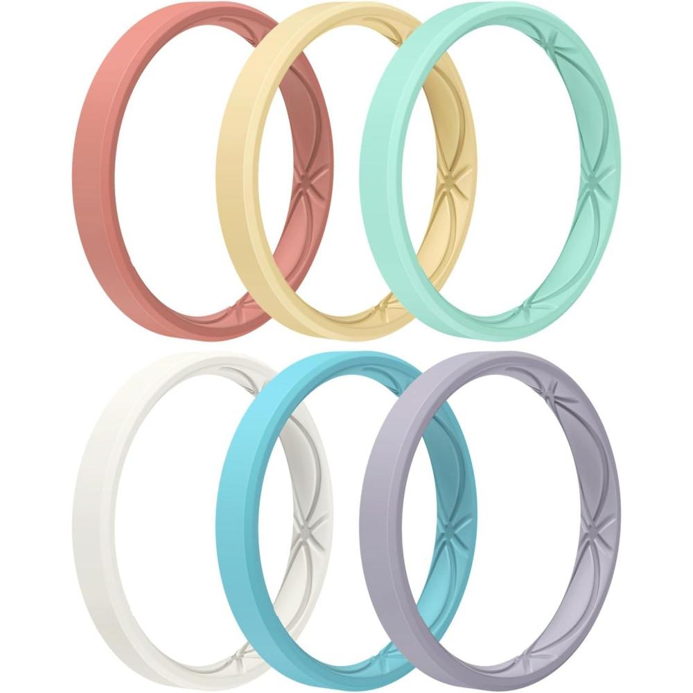 imageEgnaro Womens Silicone Stackable Rings 32mm Width Thin Rubber Wedding Bands For Her Flexible For WorkoutSETB1Coral Red Apricot Opal Green Lapis Blue Lavender Ivory