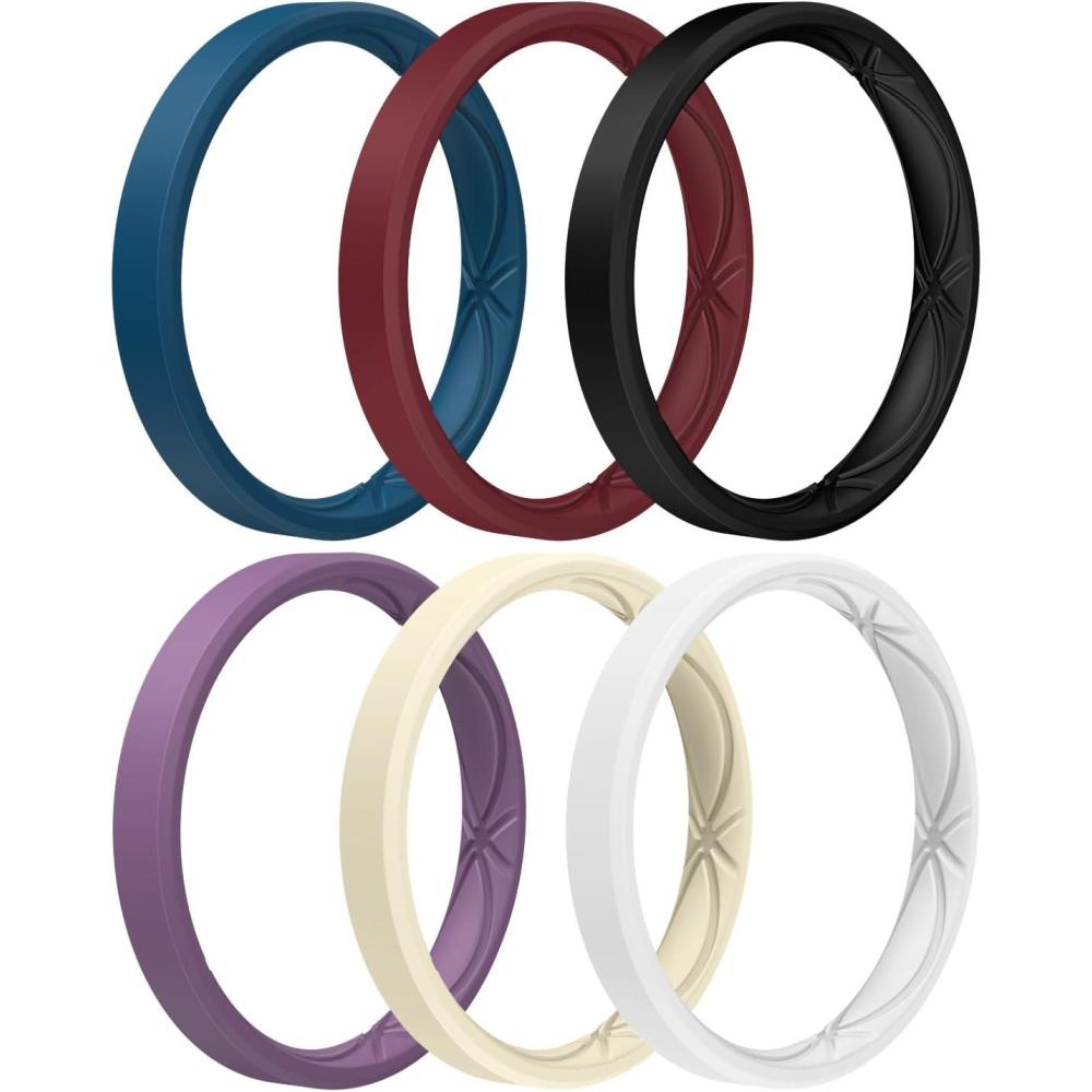 imageEgnaro Womens Silicone Stackable Rings 32mm Width Thin Rubber Wedding Bands For Her Flexible For WorkoutSETB2Crimson  Nude  Blue Iris  Orchid Haze  White  Black