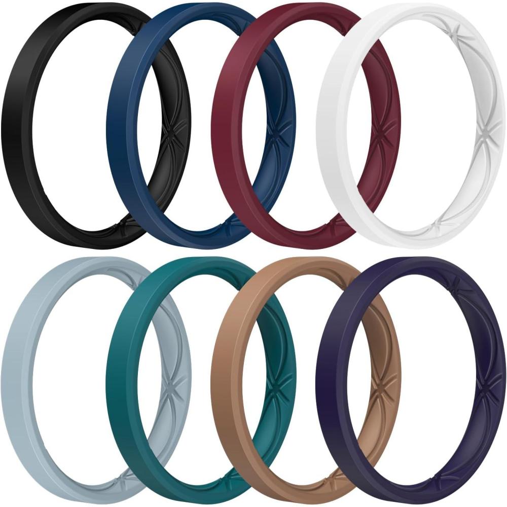 imageEgnaro Womens Silicone Stackable Rings 32mm Width Thin Rubber Wedding Bands For Her Flexible For WorkoutSETC2Maroon  Light Brown  Misty Blue  Jade Green  Sea Blue  Black Purple  Black  White