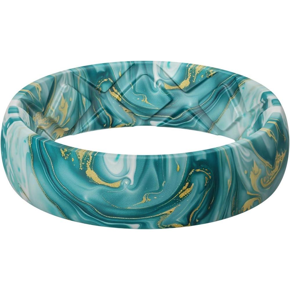 imageEgnaro Womens Silicone Statement Rings 52mm Wide 2mm Thick Rubber Printed Floral Wedding Bands For Her Size 412SETCTurquoise Swirl