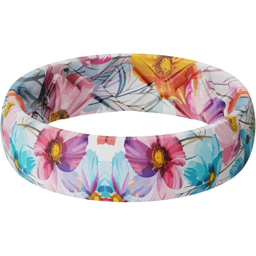 imageEgnaro Womens Silicone Statement Rings 52mm Wide 2mm Thick Rubber Printed Floral Wedding Bands For Her Size 412SETDPastel Cosmos