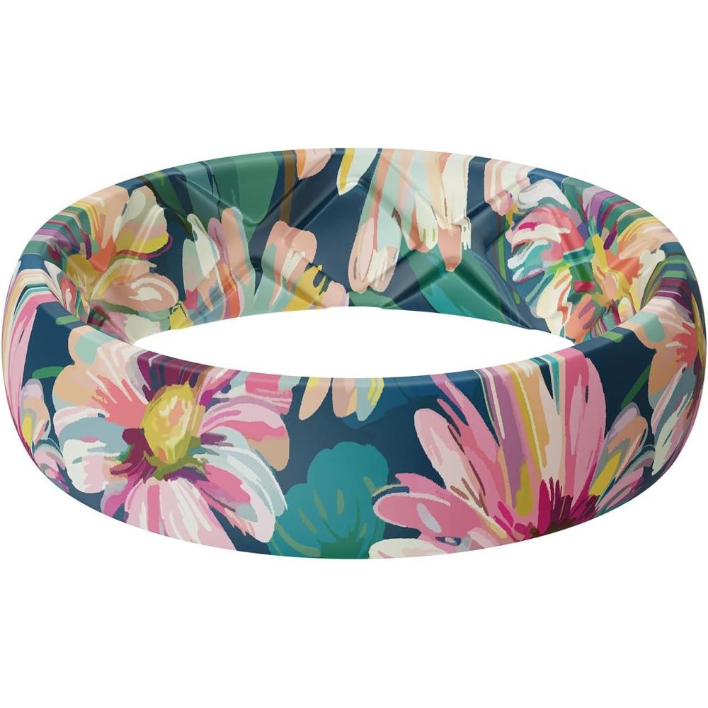 imageEgnaro Womens Silicone Statement Rings 52mm Wide 2mm Thick Rubber Printed Floral Wedding Bands For Her Size 412SETEOmbre Blush Daisy