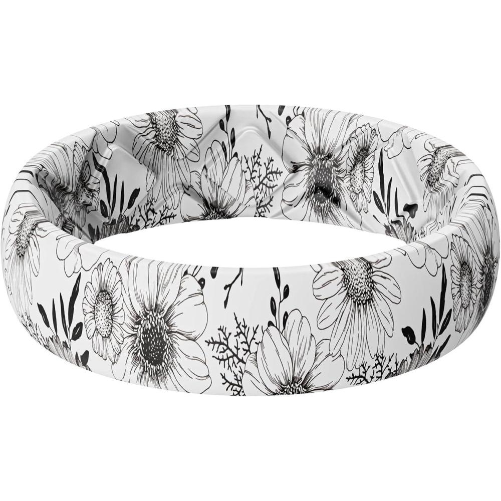 imageEgnaro Womens Silicone Statement Rings 52mm Wide 2mm Thick Rubber Printed Floral Wedding Bands For Her Size 412SETFBotanical Ink Blooms