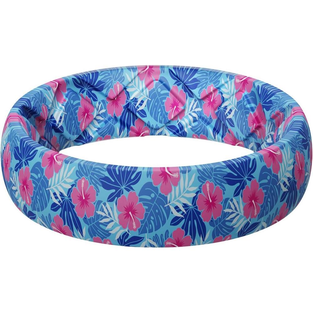 imageEgnaro Womens Silicone Statement Rings 52mm Wide 2mm Thick Rubber Printed Floral Wedding Bands For Her Size 412SETJHibiscus Breeze