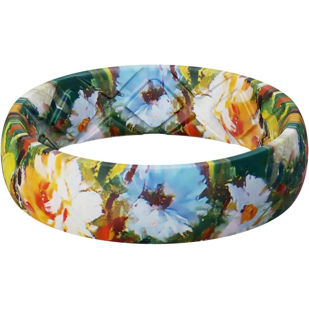 imageEgnaro Womens Silicone Statement Rings 52mm Wide 2mm Thick Rubber Printed Floral Wedding Bands For Her Size 412SETOVivid Blooms