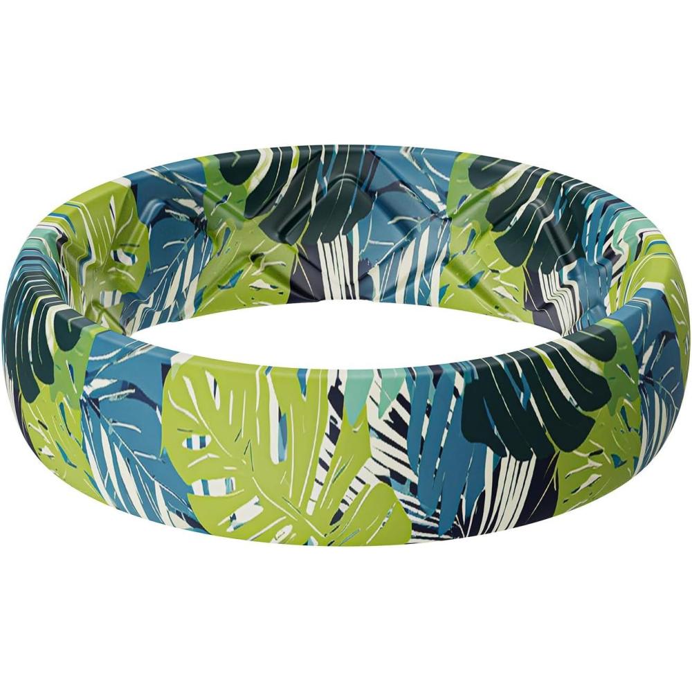 imageEgnaro Womens Silicone Statement Rings 52mm Wide 2mm Thick Rubber Printed Floral Wedding Bands For Her Size 412SETQPalm Leaves