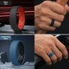 Egnaro Men’s Silicone Rings, 7.5mm Wide 2.5mm Thick Rubber Bands For Him, Ergonomic Beveled Edge Two Tone Waterproof Workout Accessories(SETA4-Black/Light Gray  Black/Red  Olive Green/Black  Twilight Blue/Black)