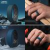 Egnaro Men’s Silicone Rings, 7.5mm Wide 2.5mm Thick Rubber Bands For Him, Ergonomic Beveled Edge Two Tone Waterproof Workout Accessories(SETA6-Dark Gray/Greige  Teal Blue/Black Gray  Sea Blue/Black  Black/Pumpkin)