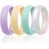 Egnaro 4/5/8 Variety Multipack Ergonomic Breathable Anniversary Rings, 6mm Wide – 2mm Thick Rubber Wedding bands women, silicone Rings Women with Half Size(SETI-Lilac Purple Sunlight Yellow Teal Metallic Pearl White)