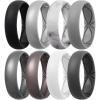 Egnaro 4/5/8 Variety Multipack Ergonomic Breathable Anniversary Rings, 6mm Wide – 2mm Thick Rubber Wedding bands women, silicone Rings Women with Half Size(SETL-Black Silver Marble Light Gray Dark silver Metallic Platinum White Black Gray)