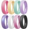 Egnaro 4/5/8 Variety Multipack Ergonomic Breathable Anniversary Rings, 6mm Wide – 2mm Thick Rubber Wedding bands women, silicone Rings Women with Half Size(SETK-Peach Pink Sunlight Yellow Teal Lilac Purple Pink Camo Black Gray White Metallic Starry Purple)