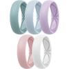 Egnaro 4/5/8 Variety Multipack Ergonomic Breathable Anniversary Rings, 6mm Wide – 2mm Thick Rubber Wedding bands women, silicone Rings Women with Half Size(SETJ-Light Green Arctic Ice Light Purple Pink Sand White)