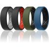 Egnaro Men’s Silicone Rings, 7.5mm Wide 2.5mm Thick Rubber Bands For Him, Ergonomic Beveled Edge Two Tone Waterproof Workout Accessories(SETA4-Black/Light Gray  Black/Red  Olive Green/Black  Twilight Blue/Black)