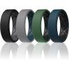 Egnaro Men’s Silicone Rings, 7.5mm Wide 2.5mm Thick Rubber Bands For Him, Ergonomic Beveled Edge Two Tone Waterproof Workout Accessories(SETA7-Black/Black Gray  Light Gray/Teal Blue  Twilight Blue/Black  Ink Green/Black)