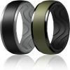 Egnaro Men’s Silicone Wedding Rings: 10mm Wide 2.5mm Thick Rubber Ring – Hypoallergenic for Gym/Outdoor/Gift(SETK-Black/Light Gray Olive Green/Black)
