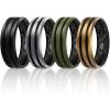 Egnaro Silicone Ring for Him with 2 Layers, Multicolor Rubber Wedding Bands with Air Flow Grooves-1/4/6/7 Variety Multipack(SETA1: Black  Dark Silver-Black  Olive Green-Black  Bronze-Black)