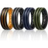 Egnaro Silicone Ring for Him with 2 Layers, Multicolor Rubber Wedding Bands with Air Flow Grooves-1/4/6/7 Variety Multipack(SETA4: Black-Orange  Black Gray-Black  Dark Blue-Black  Olive Green-Black)