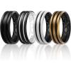 Egnaro Silicone Ring for Him with 2 Layers, Multicolor Rubber Wedding Bands with Air Flow Grooves-1/4/6/7 Variety Multipack(SETB2: Black  Black-White  White-Black  Bronze-Black)