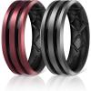 Egnaro Silicone Ring for Him with 2 Layers, Multicolor Rubber Wedding Bands with Air Flow Grooves-1/4/6/7 Variety Multipack(SETB2: Dark Silver-Black  Metallic Burgundy-Black)