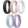 Egnaro Women’s Band Rings, Silicone Inner Arc Ergonomic Breathable Design with half sizes, Rubber Wedding Bands，5.5mm Wide-2mm Thick(A4-Black  Light Green  Light Pink  Light Purple  White)