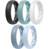 Egnaro Women’s Band Rings, Silicone Inner Arc Ergonomic Breathable Design with half sizes, Rubber Wedding Bands，5.5mm Wide-2mm Thick(A5-Black  Blue  Light Green  Light Blue  White)