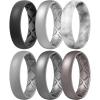 Egnaro Women’s Band Rings, Silicone Inner Arc Ergonomic Breathable Design with half sizes, Rubber Wedding Bands，5.5mm Wide-2mm Thick(A6-Black  Metallic Silver  Marble  Light Gray  Dark silver  Metallic Platinum)