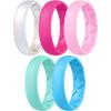 Egnaro Women’s Band Rings, Silicone Inner Arc Ergonomic Breathable Design with half sizes, Rubber Wedding Bands，5.5mm Wide-2mm Thick(B32-Metallic Pearl White  Fairy Pink  Petal Pink  Mint Green  Chill Blue)
