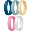 Egnaro Women’s Band Rings, Silicone Inner Arc Ergonomic Breathable Design with half sizes, Rubber Wedding Bands，5.5mm Wide-2mm Thick(C2-Blue Jewel  Light Green  Sunlight Yellow  Faint Red  Pearl White)