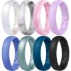 Egnaro Women’s Band Rings, Silicone Inner Arc Ergonomic Breathable Design with half sizes, Rubber Wedding Bands，5.5mm Wide-2mm Thick(C6-Pearl White  Marble  Pink Camo  Lilac Purple  light purple-blue  Metallic Green  Blue Iris  Black)