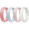 Egnaro Women’s Band Rings, Silicone Inner Arc Ergonomic Breathable Design with half sizes, Rubber Wedding Bands，5.5mm Wide-2mm Thick(SETC2-Faint Red  Light Blue  Whitepink  Ivory)