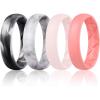 Egnaro Women’s Band Rings, Silicone Inner Arc Ergonomic Breathable Design with half sizes, Rubber Wedding Bands，5.5mm Wide-2mm Thick(SETC-Black Glamour  Marble  Whitepink  Faint Red)