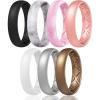 Egnaro Women’s Band Rings, Silicone Inner Arc Ergonomic Breathable Design with half sizes, Rubber Wedding Bands，5.5mm Wide-2mm Thick(SETE2-Black Marble Light Red Camo Rose Gold White Metallic Silver Bronze)