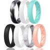 Egnaro Women’s Band Rings, Silicone Inner Arc Ergonomic Breathable Design with half sizes, Rubber Wedding Bands，5.5mm Wide-2mm Thick(SETF-White  Black Glamour  Mint Green  Black  Marble  Rose Gold  White Silver Glitter)