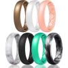 Egnaro Women’s Band Rings, Silicone Inner Arc Ergonomic Breathable Design with half sizes, Rubber Wedding Bands，5.5mm Wide-2mm Thick(SETO-Metallic Copper Pearl Light Rose Gold Marble Black Metallic Turquoise Black Camo)