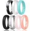 Egnaro Women’s Band Rings, Silicone Inner Arc Ergonomic Breathable Design with half sizes, Rubber Wedding Bands，5.5mm Wide-2mm Thick(SETQ-Black Marble Whitepink Rose Gold Black Glamour Pearl Mint Green)