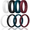 Egnaro Women’s Bridal Rings Sets, Inner Arc Ergonomic Breathable Design Silicone Rubber Wedding Bands(SETA3-White  Black Maroon  Dark Blue)